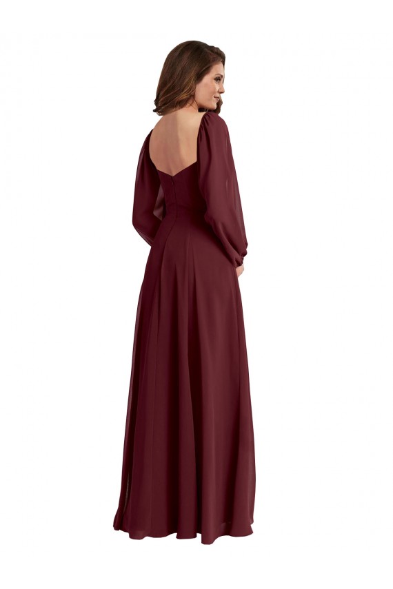 Long Long Sleeves Chiffon Burgundy Gold A-Line Bridesmaid Dress / Evening Dress Newcastle