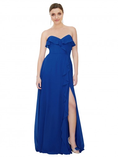 Long Sleeveless Soft Chiffon Royal Blue Sweetheart A-Line Bridesmaid Dress Newcastle