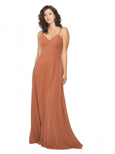 Long Sleeveless Soft Chiffon Rosewood V-Neck A-Line Bridesmaid Dress Newcastle