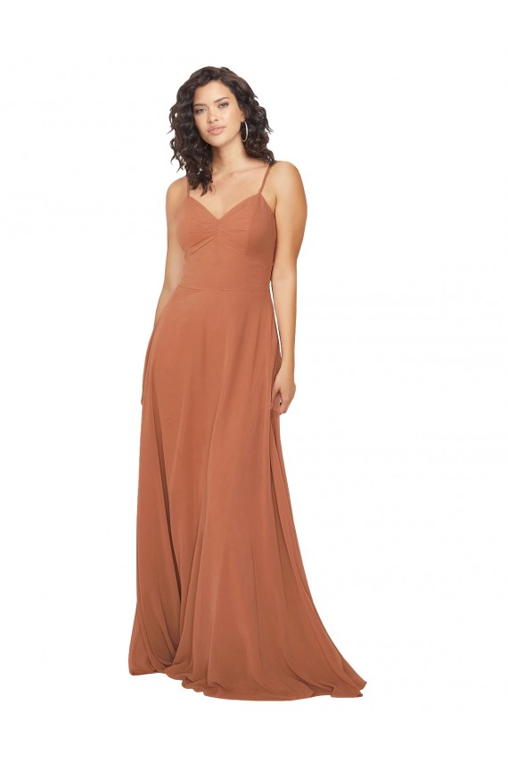 Long Sleeveless Soft Chiffon Rosewood V-Neck A-Line Bridesmaid Dress Newcastle