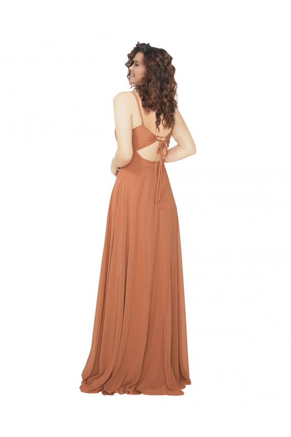 Long Sleeveless Soft Chiffon Rosewood V-Neck A-Line Bridesmaid Dress Newcastle