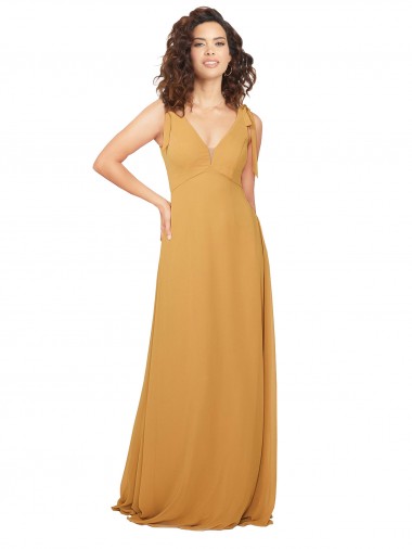 Long Sleeveless Soft Chiffon Saffron V-Neck A-Line Bridesmaid Dress Newcastle
