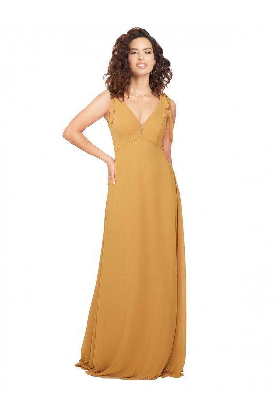Long Sleeveless Soft Chiffon Saffron V-Neck A-Line Bridesmaid Dress Newcastle