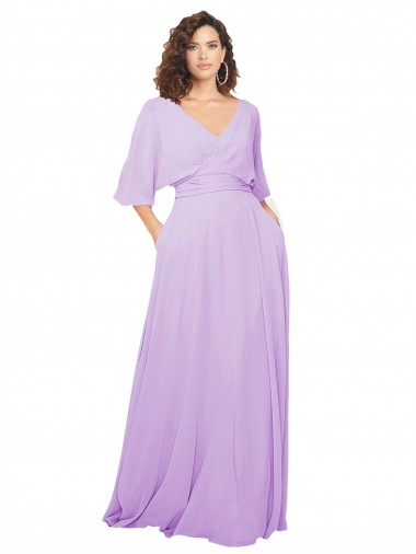 Long Half Sleeves Lxue Chiffon Lilac A-Line Bridesmaid Dress Newcastle