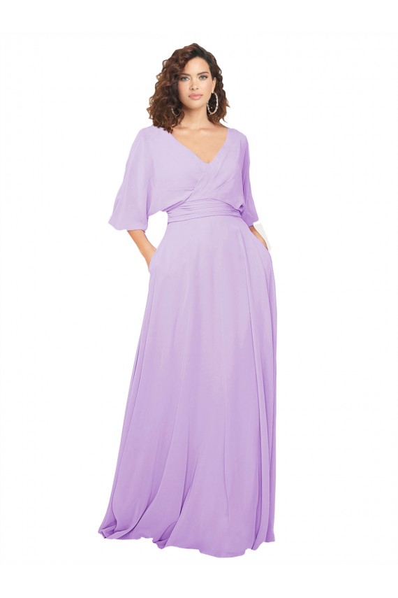 Long Half Sleeves Lxue Chiffon Lilac A-Line Bridesmaid Dress Newcastle