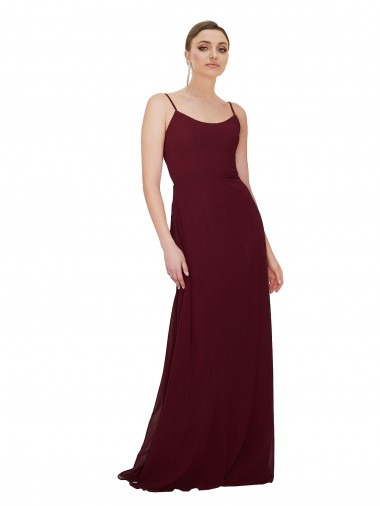 Long Sleeveless Soft Chiffon Burgundy Gold Scoop Neck A-Line Bridesmaid Dress Newcastle