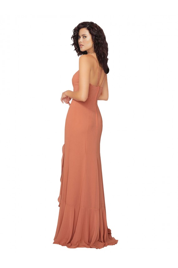 Long Sleeveless Soft Chiffon Rosewood Square Neck A-Line Bridesmaid Dress Newcastle
