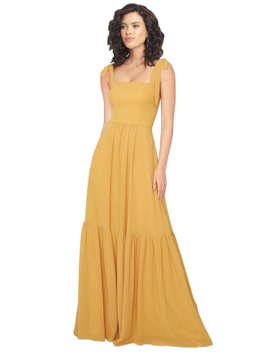 Long Sleeveless Soft Chiffon Saffron A-Line Bridesmaid Dress Newcastle