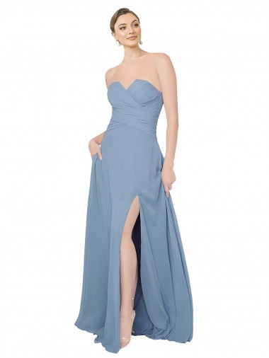 Long Sleeveless Chiffon Dusty Blue Sweetheart A-Line Bridesmaid Dress / Evening Dress Newcastle