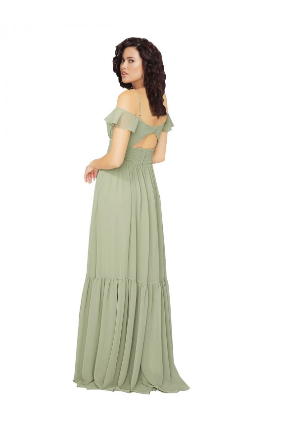 Long Cold Shoulder Soft Chiffon Saffron A-Line Bridesmaid Dress Newcastle