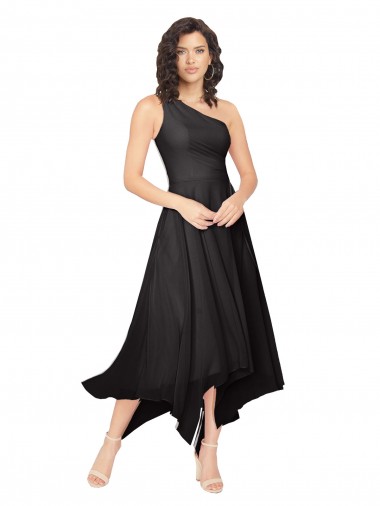 Midi Length Sleeveless Soft Chiffon Black A-Line High Low Bridesmaid Dress Newcastle
