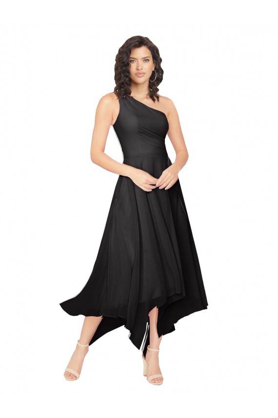 Midi Length Sleeveless Soft Chiffon Black A-Line High Low Bridesmaid Dress Newcastle