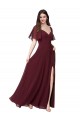 Long Short Flutter Sleeves Soft Chiffon Burgundy Gold A-Line Formal Dress / Bridesmaid Dress Newcastle