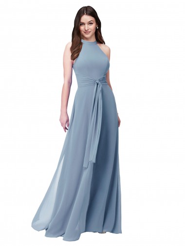 Long Sleeveless Chiffon Dusty Blue A-Line Bridesmaid Formal Dress Newcastle