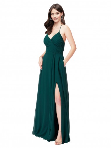 Long Sleeveless Chiffon Hunter Green A-Line Wedding Party Dress Newcastle