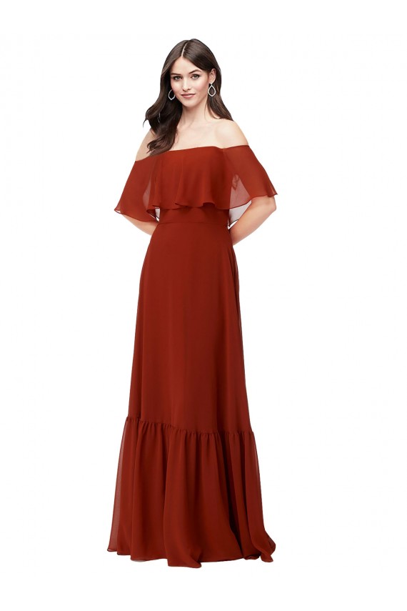 Long Short Flutter Sleeves Soft Chiffon Red A-Line Bridesmaid Dress Newcastle