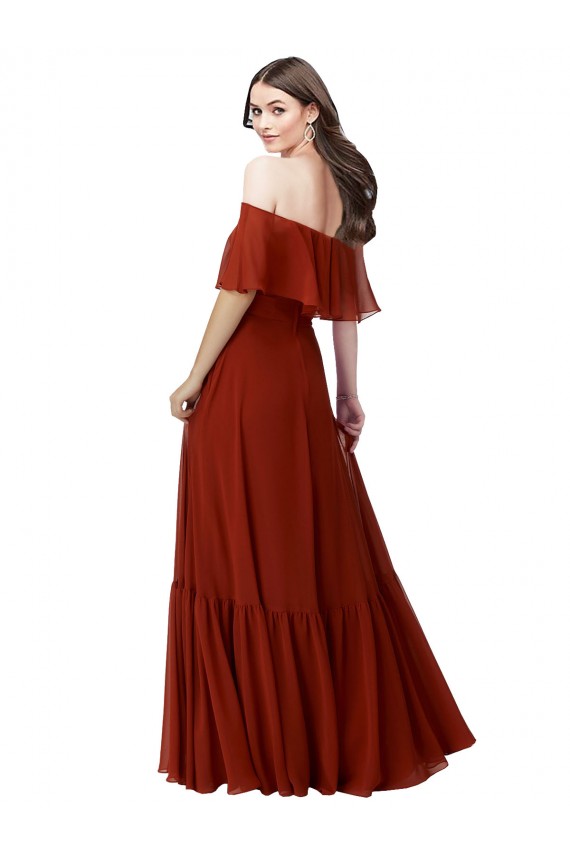 Long Short Flutter Sleeves Soft Chiffon Red A-Line Bridesmaid Dress Newcastle