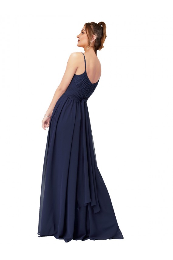 Long Sleeveless Soft Chiffon & Lace Dark Navy Scoop Neck A-Line Bridesmaid Dress Newcastle