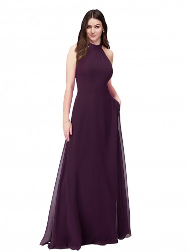 Long Sleeveless Soft Chiffon Grape Halter Neck A-Line Bridesmaid Dress Newcastle