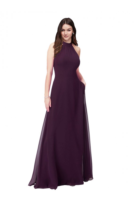 Long Sleeveless Soft Chiffon Grape Halter Neck A-Line Bridesmaid Dress Newcastle