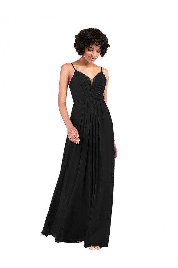Long Sleeveless Soft Chiffon Black Column Formal Evening Gown / Bridesmaid Dress Newcastle
