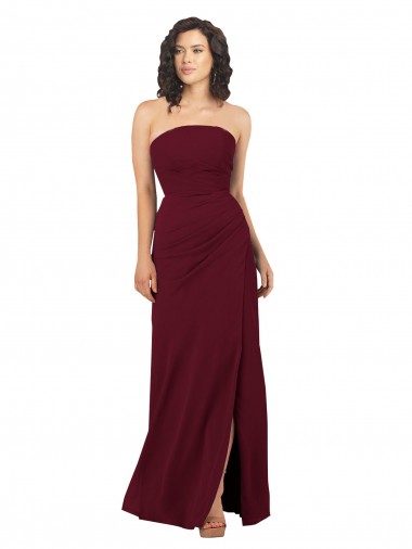Long Sleeveless Soft Chiffon Burgundy Strapless Sheath Bridesmaid Dress Newcastle