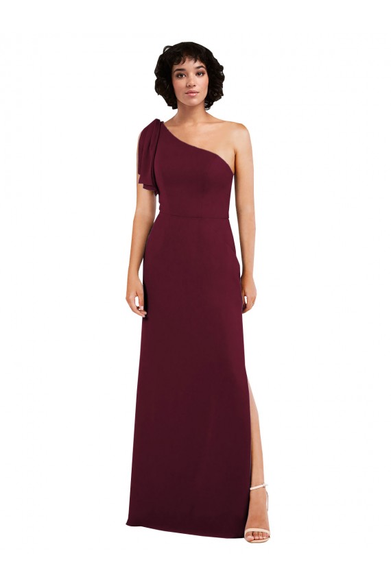 Long Sleeveless Soft Chiffon Burgundy One Shoulder A-Line Formal Evening Gown / Bridesmaid Dress Newcastle