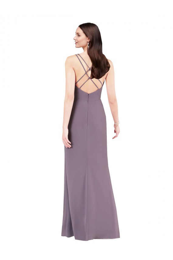 Long Sleeveless Soft Chiffon Dark Lavender Column Formal Evening Gown / Bridesmaid Dress Newcastle