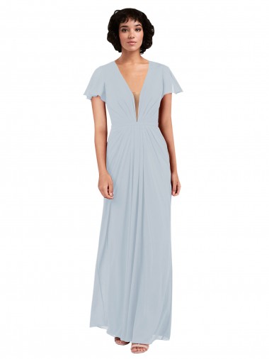 Long Cap Sleeves Soft Chiffon Sea Glass A-Line Bridesmaid Dress / Formal Dress Newcastle