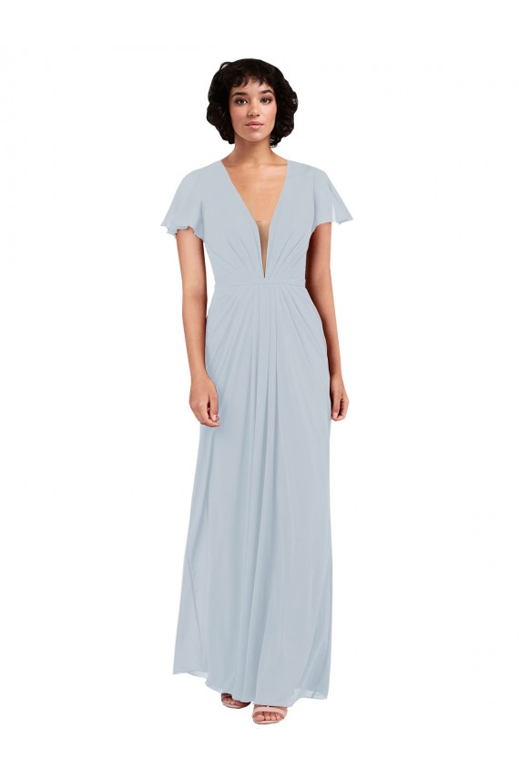 Long Cap Sleeves Soft Chiffon Sea Glass A-Line Bridesmaid Dress / Formal Dress Newcastle