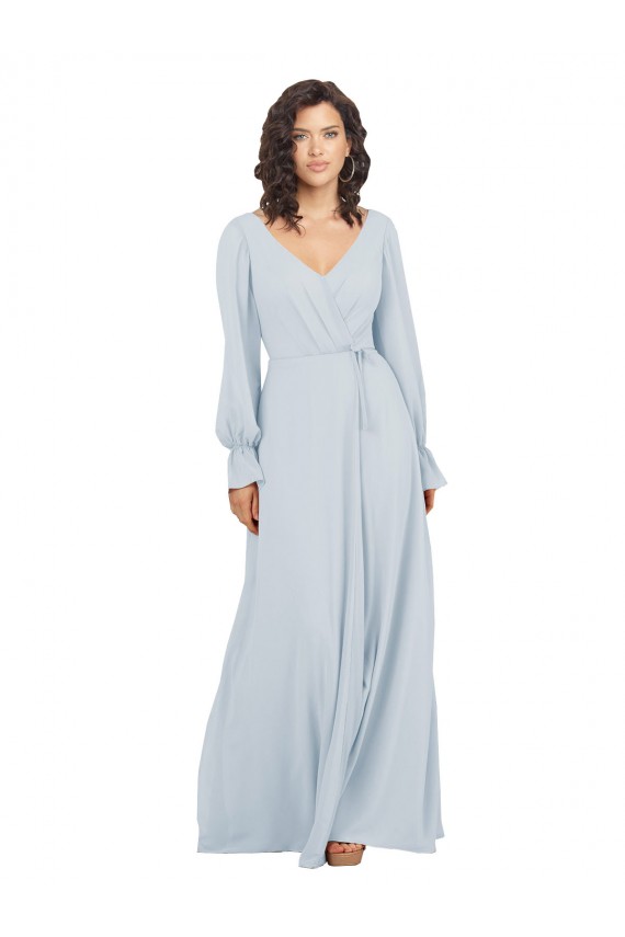 Long Long Sleeves Soft Chiffon Sea Glass A-Line Formal Dress / Bridesmaid Dress Newcastle