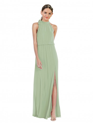 Long Sleeveless Soft Chiffon Smoke Green A-Line Semi Formal Evening Dress / Bridesmaid Dress Newcastle