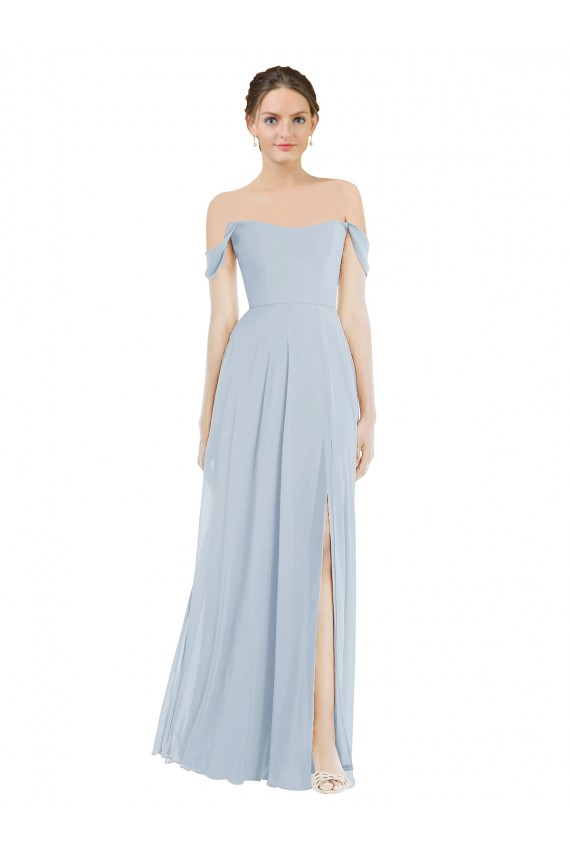 Long Flounce Sleeves Soft Chiffon Sea Glass A-Line Semi Formal Evening Dress / Bridesmaid Dress Newcastle
