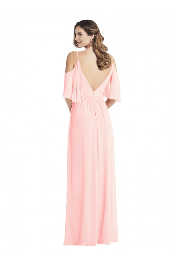 Long Cold Shoulder Soft Chiffon Pink A-Line Semi Formal Evening Dress / Bridesmaid Dress Newcastle
