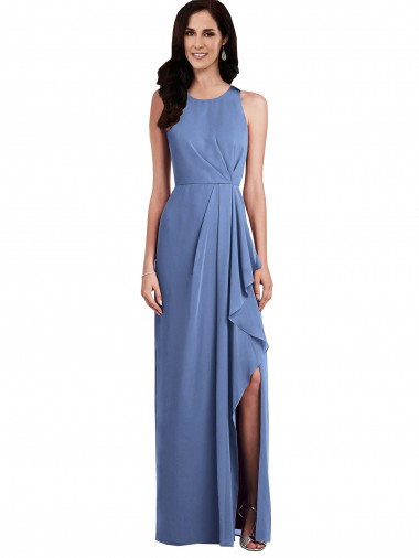 Long Sleeveless Soft Chiffon Windsor Blue Jewel Neck A-Line Bridesmaid Dress Newcastle