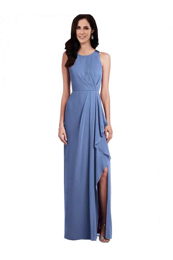 Long Sleeveless Soft Chiffon Windsor Blue Jewel Neck A-Line Bridesmaid Dress Newcastle