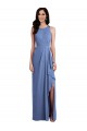 Long Sleeveless Soft Chiffon Windsor Blue Jewel Neck A-Line Bridesmaid Dress Newcastle