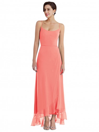 Long Sleeveless Soft Chiffon Coral A-Line High Low Bridesmaid Dress Newcastle