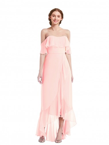 Long Sleeveless Soft Chiffon Pink A-Line High Low Bridesmaid Dress Newcastle