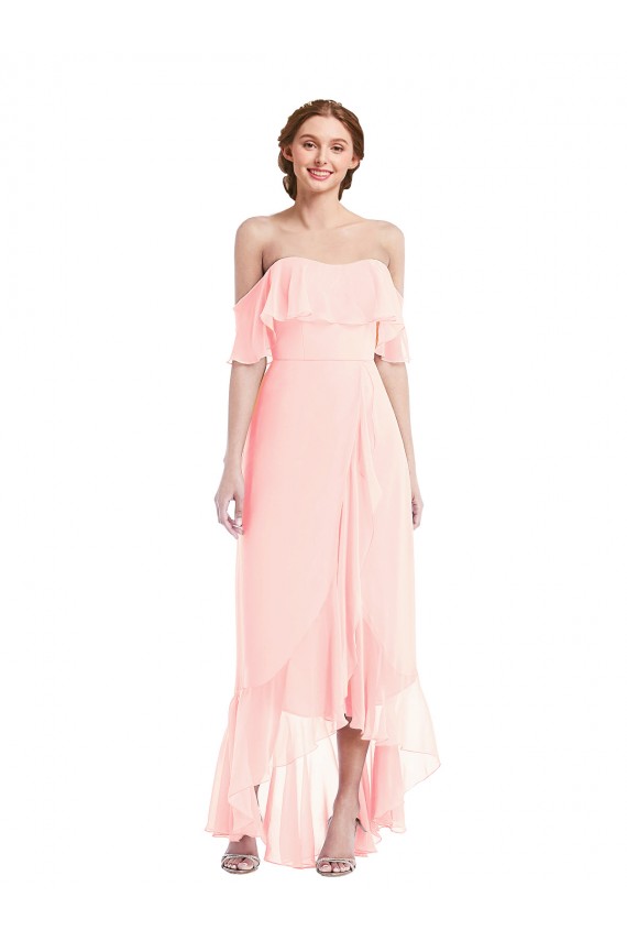 Long Sleeveless Soft Chiffon Pink A-Line High Low Bridesmaid Dress Newcastle