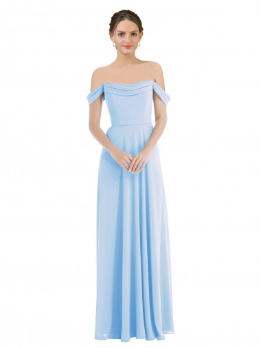 Long Sleeveless Soft Chiffon Light Sky Blue Off the Shoulder A-Line Formal Evening Gown / Bridesmaid Dress Newcastle