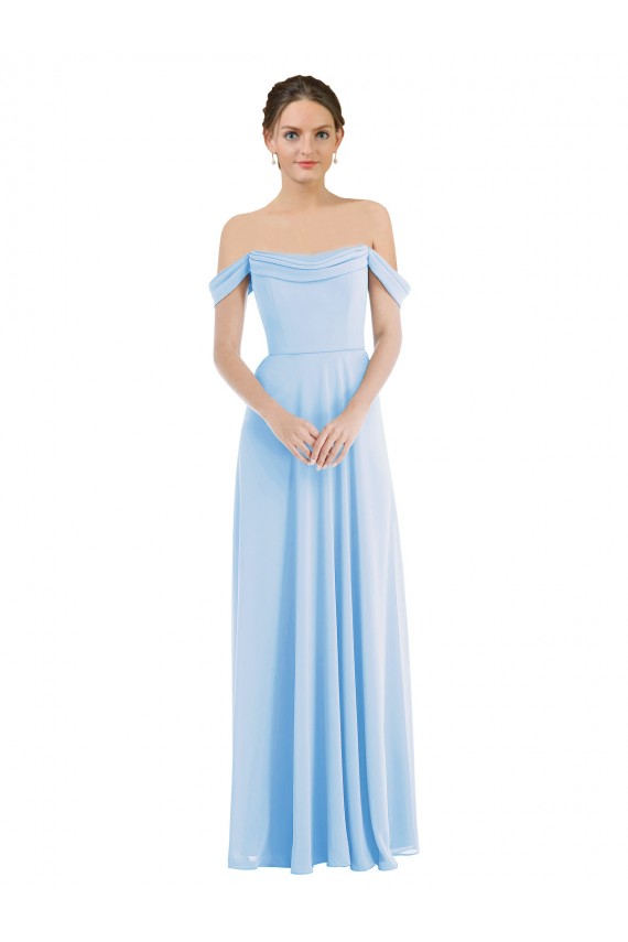 Long Sleeveless Soft Chiffon Light Sky Blue Off the Shoulder A-Line Formal Evening Gown / Bridesmaid Dress Newcastle