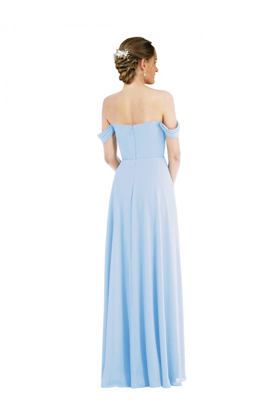 Long Sleeveless Soft Chiffon Light Sky Blue Off the Shoulder A-Line Formal Evening Gown / Bridesmaid Dress Newcastle