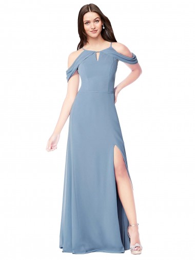 Long Sleeveless Soft Chiffon Dusty Blue Off the Shoulder A-Line Evening Dress / Bridesmaid Dress Newcastle