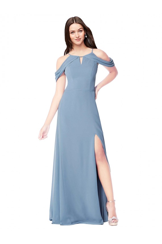 Long Sleeveless Soft Chiffon Dusty Blue Off the Shoulder A-Line Evening Dress / Bridesmaid Dress Newcastle