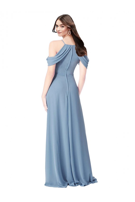 Long Sleeveless Soft Chiffon Dusty Blue Off the Shoulder A-Line Evening Dress / Bridesmaid Dress Newcastle