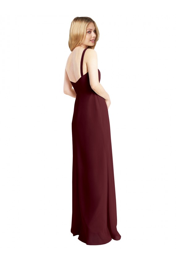 Long Sleeveless Soft Chiffon Burgundy Gold Square Neck A-Line Bridesmaid Dress Newcastle