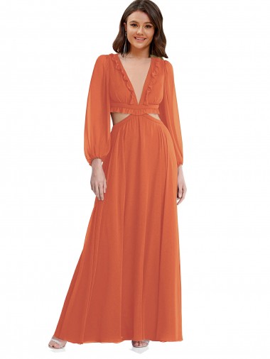 Long Long Sleeves Soft Chiffon Firecracker A-Line High Low Evening Gown / Bridesmaid Dress Newcastle