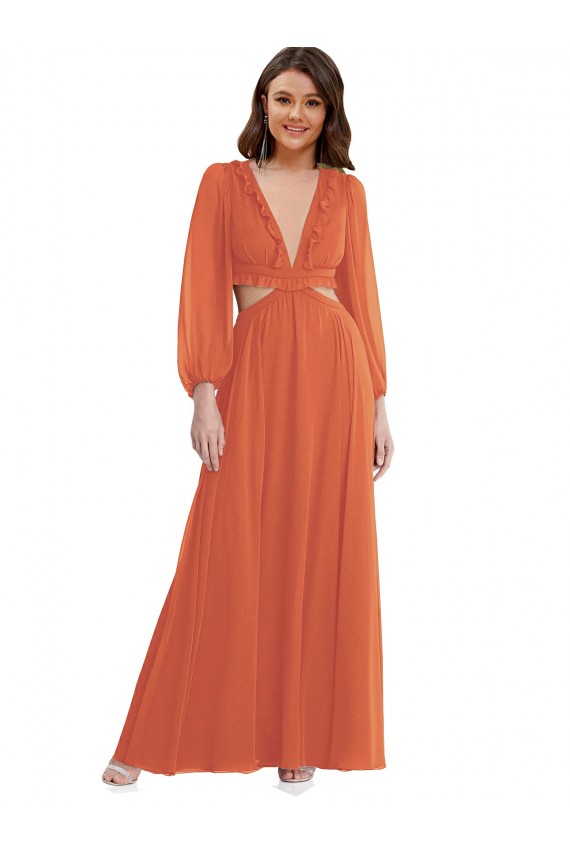 Long Long Sleeves Soft Chiffon Firecracker A-Line High Low Evening Gown / Bridesmaid Dress Newcastle
