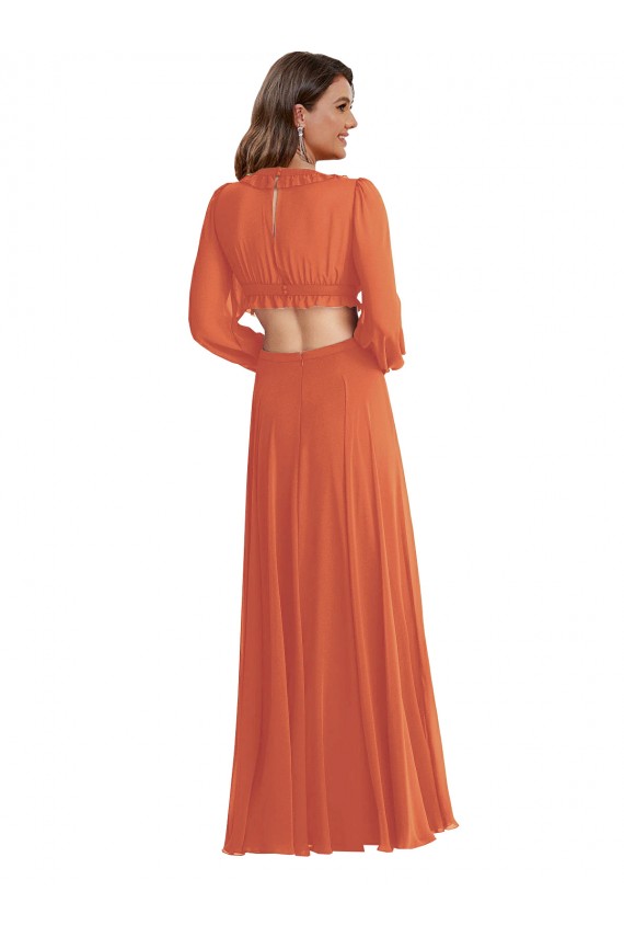 Long Long Sleeves Soft Chiffon Firecracker A-Line High Low Evening Gown / Bridesmaid Dress Newcastle
